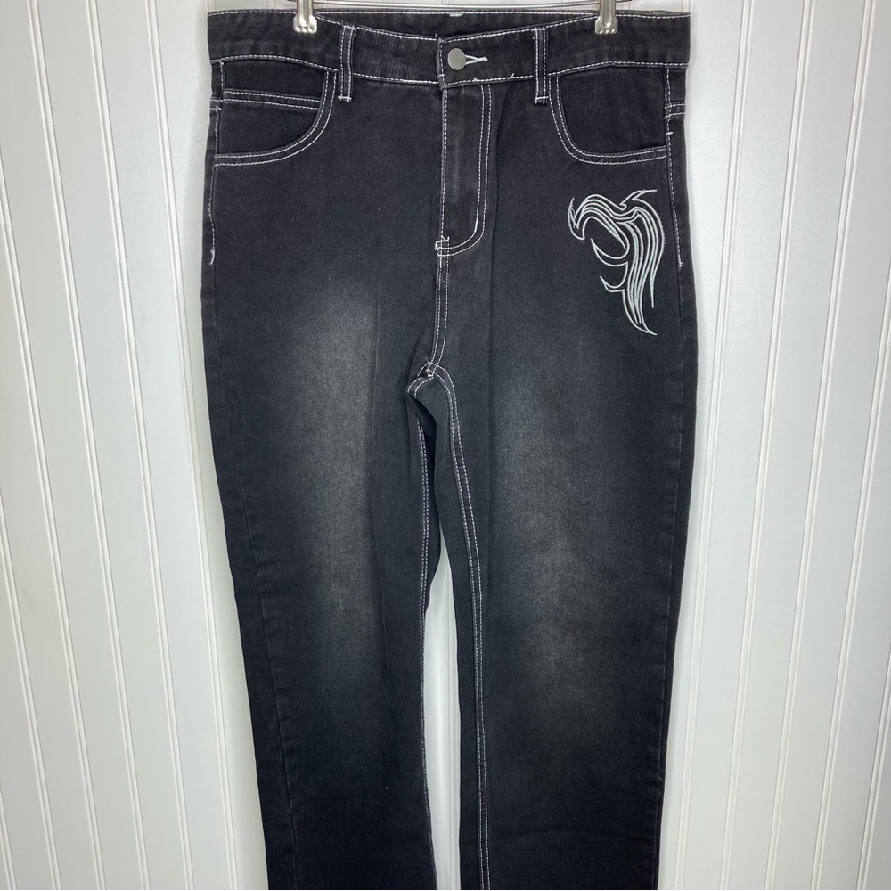 NVFelix Jeans Youth 31”x 29” XL Black Embroidered Teen Streetwear Skate Fade
